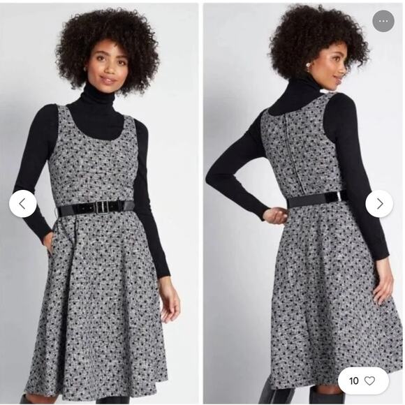Modcloth Dresses & Skirts - Modcloth Dress Womens Size 10 Sleeveless Grey Polka Dot Retro Mad Men A Line